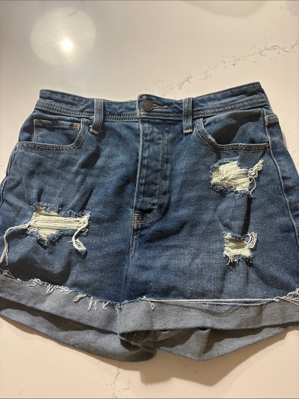 Hollister Dark Blue Distressed Denim Shorts